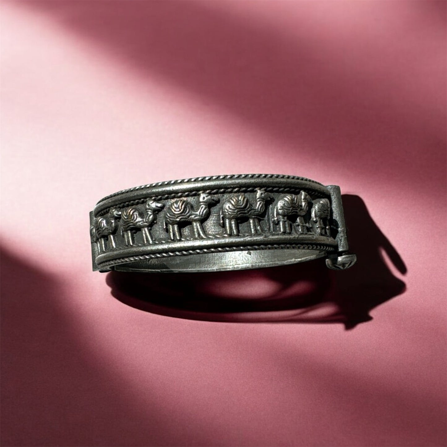 Oxidised Adjustable Kada with Camel Print – Boho Ethnic Bracelet for Women (Single Pair)