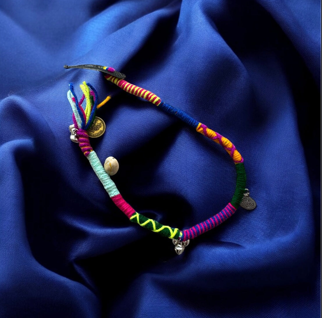 Handmade Boho Braided Single Tie with Pin – Trendy Hair Accessory for Navratri & Festivals