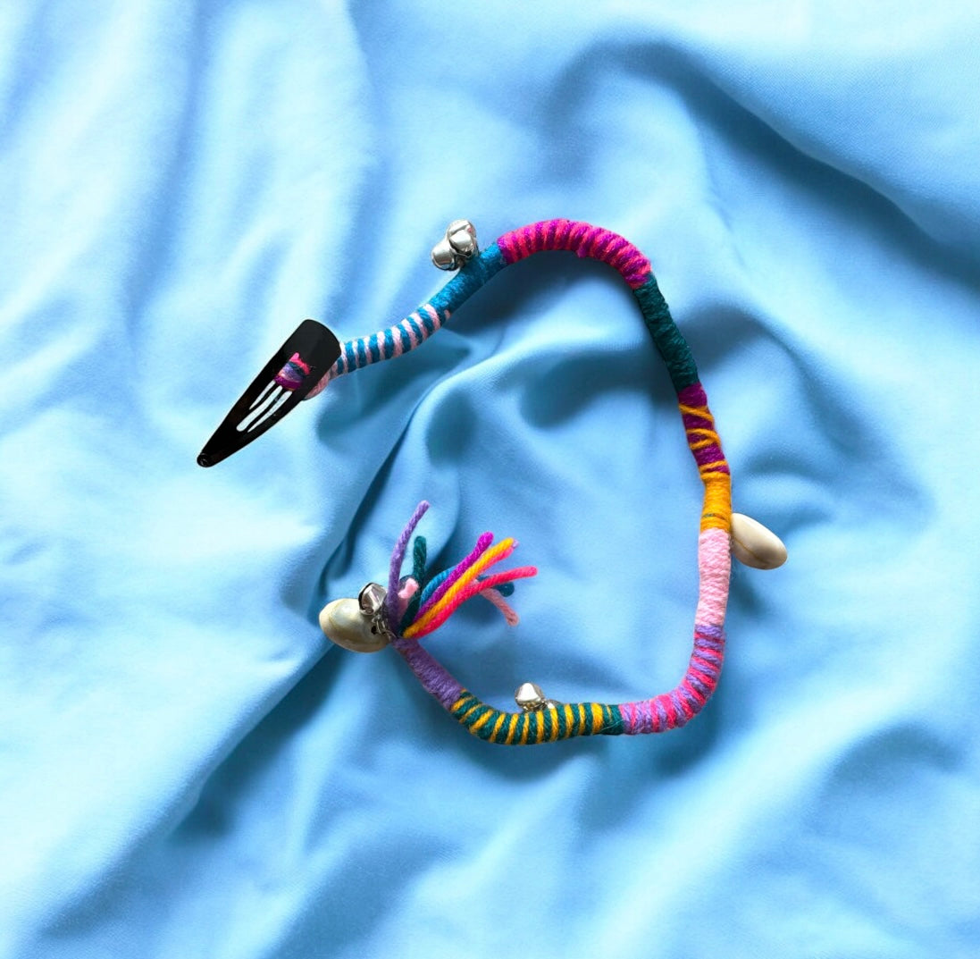 Handmade Boho Braided Single Tie with Pin – Trendy Hair Accessory for Navratri & Festivals