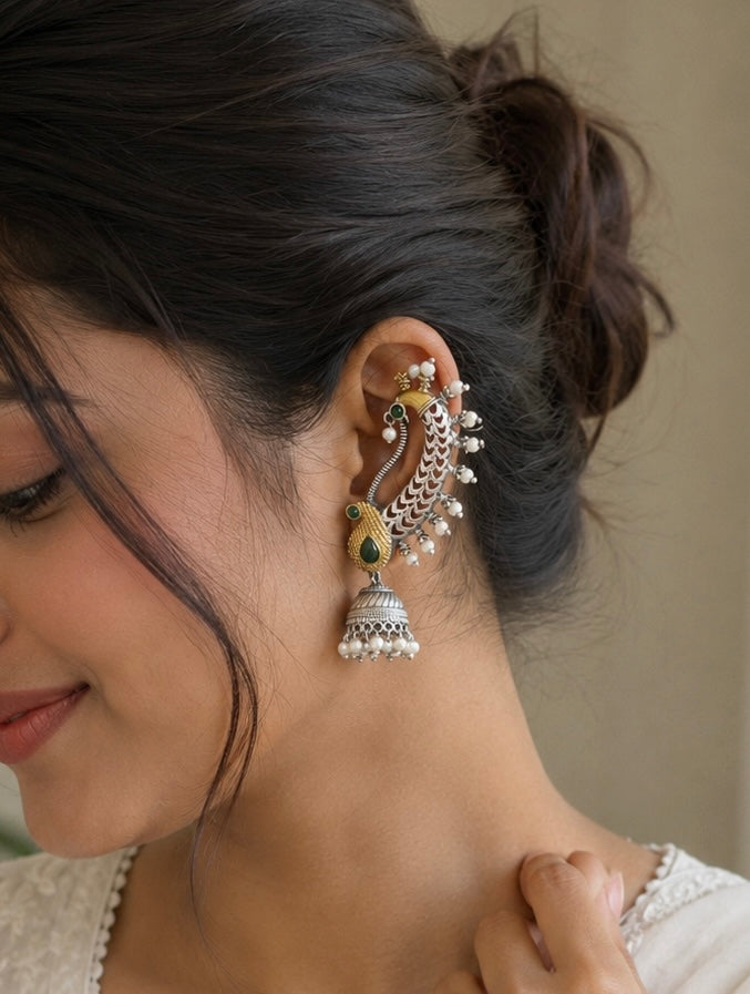 Peacock Ear Cuff Jhumka Earrings – Elegant Traditional Statement Jewelry