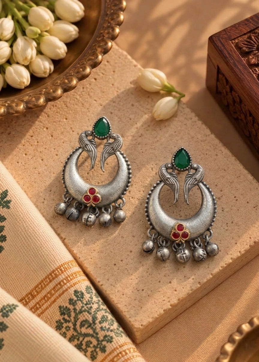 Peacock and Moon Kundan Ghungoor Earrings