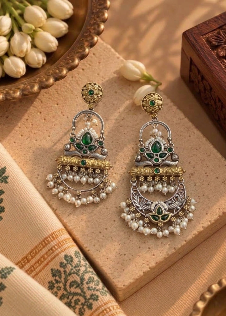 Dual Tone Green & Pearl Chandbali
