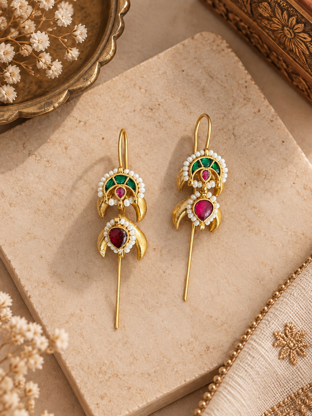 Chandrakor Green Kundan Needle Earcuffs