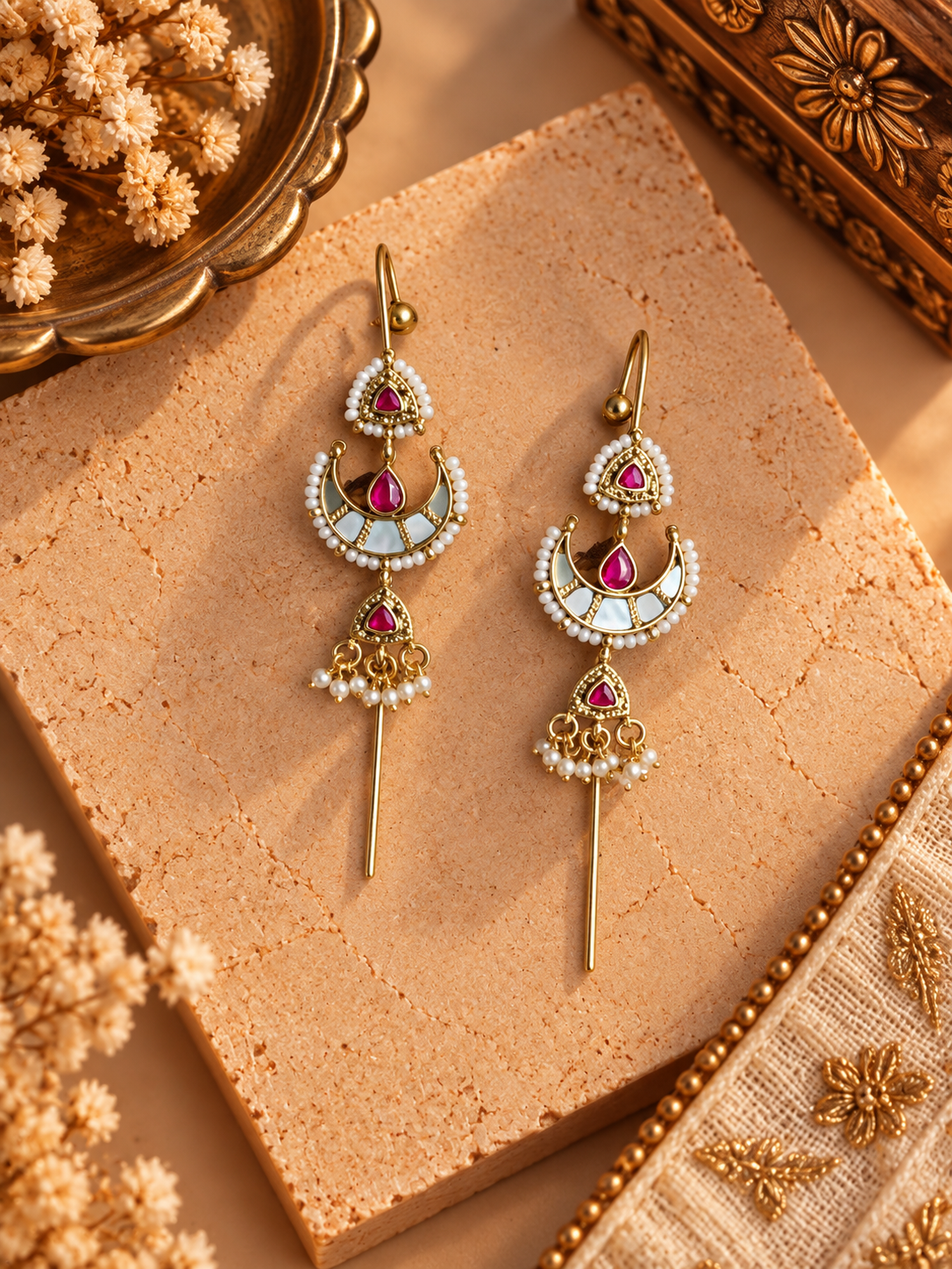 Chandrakor Moon White Pachi Kundan Needle Earcuffs