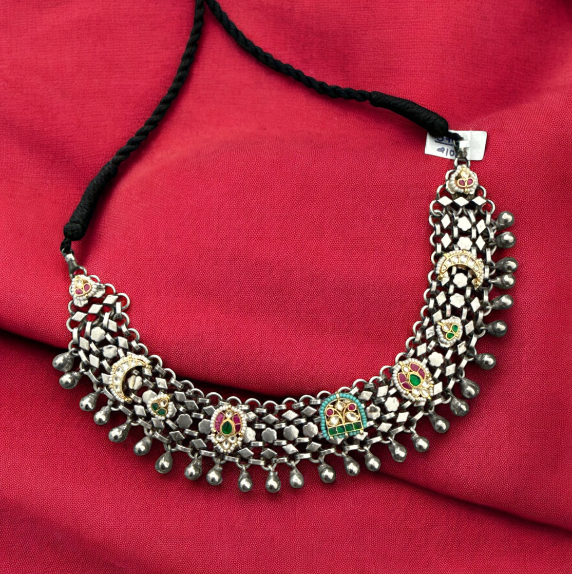 Kundan & Brass Oxidized Choker for Navratri and Festive Wear