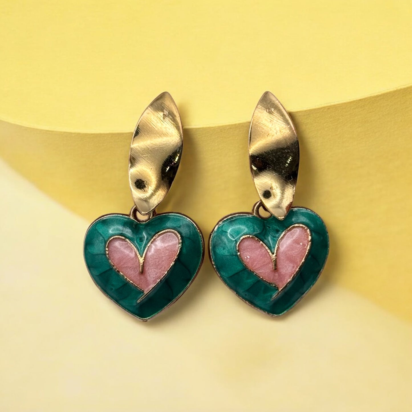 Vintage Heart Enamel Dangle Earrings