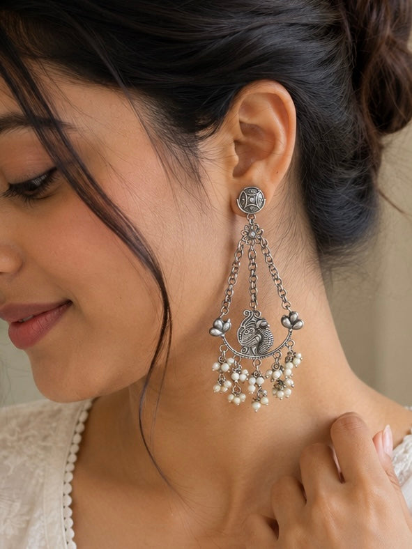 German Silver Chandbali Earrings with Pearl | Navratri 2026 Jewellery