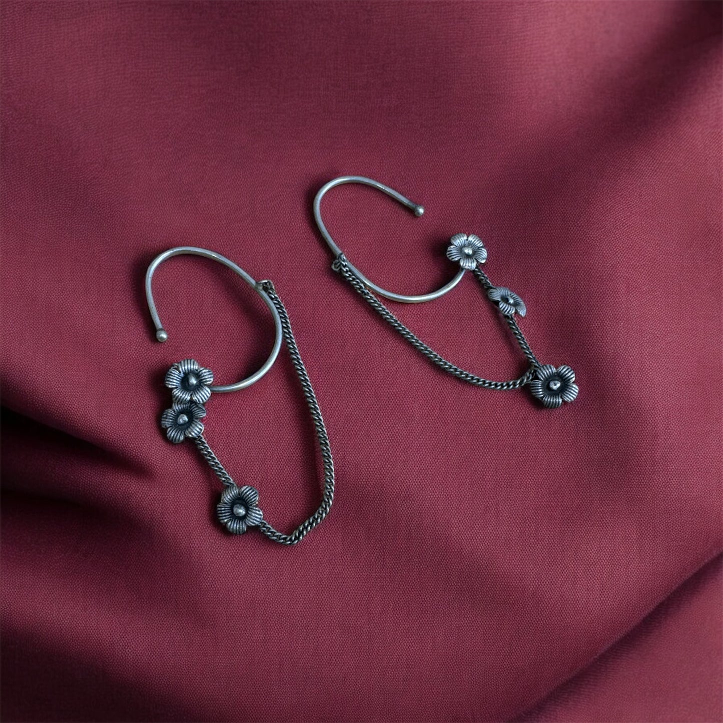 Blossom Chain German Silver Handcrafted Ear Cuff | Navratri 2025