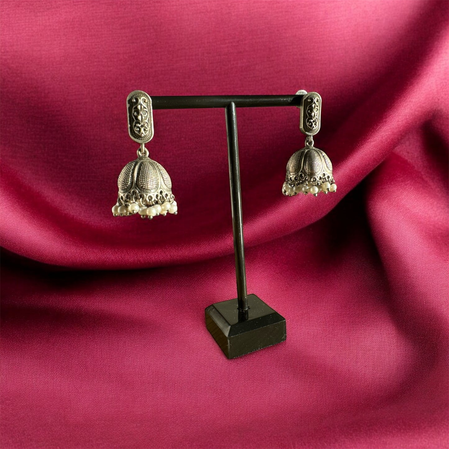 Oxidised Choker and Jhumka Set with Pearl Drops