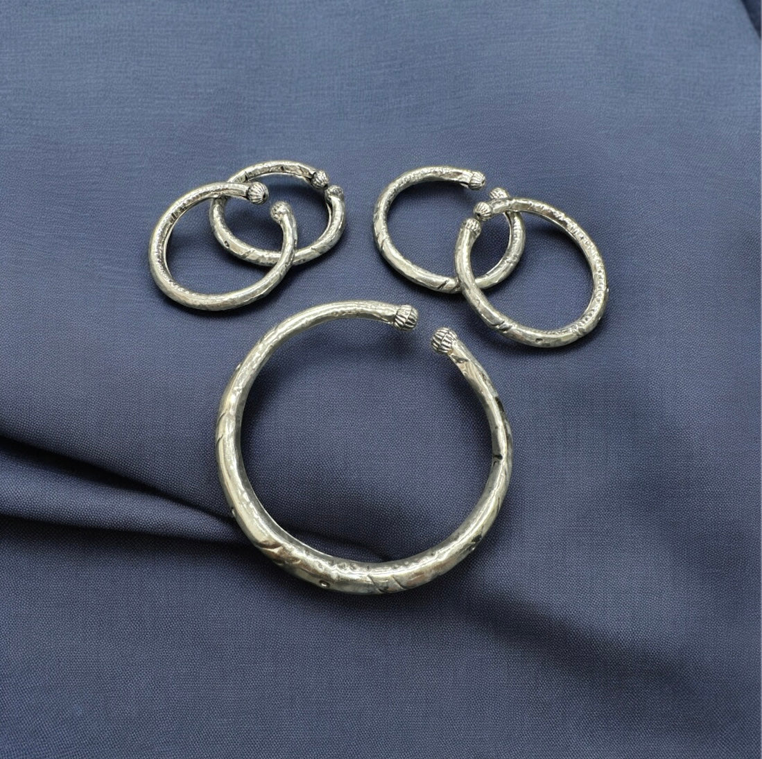 Men's Oxidised German Silver Hasli Kada & Ankle Kada Set