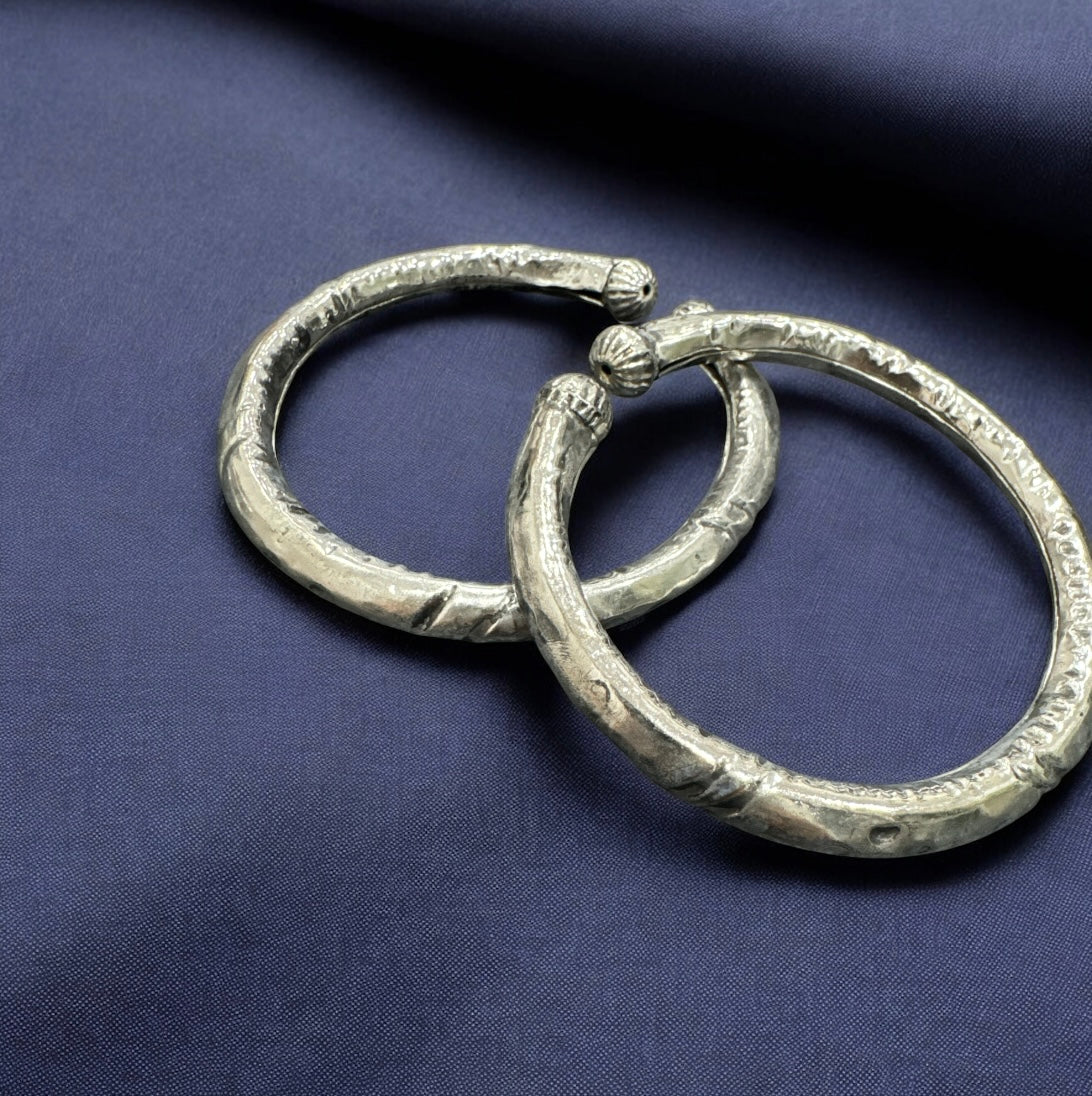 Men's Oxidised German Silver Hasli Kada & Ankle Kada Set