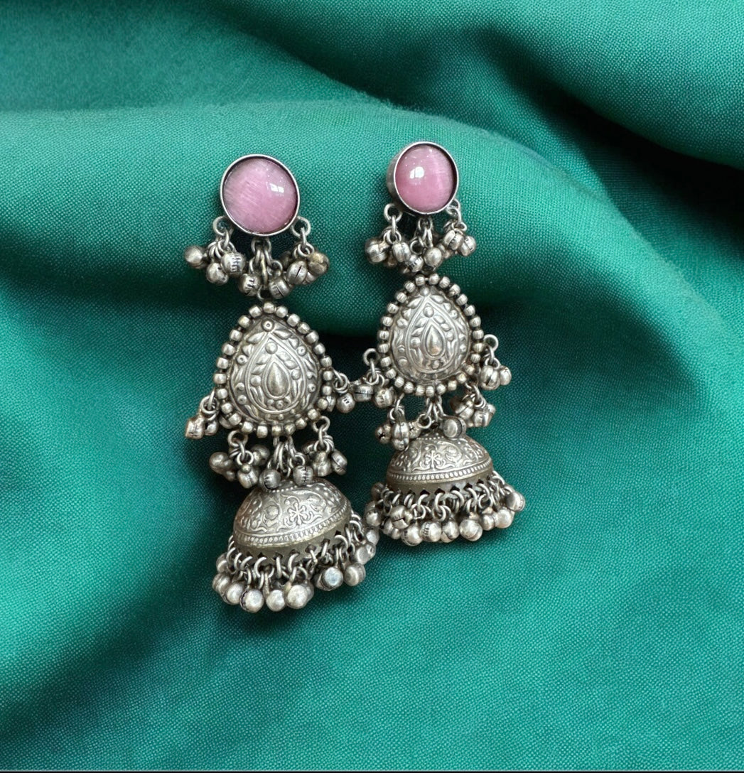 Boho-Style Jhumkas with Stone & Ghungroo Beads