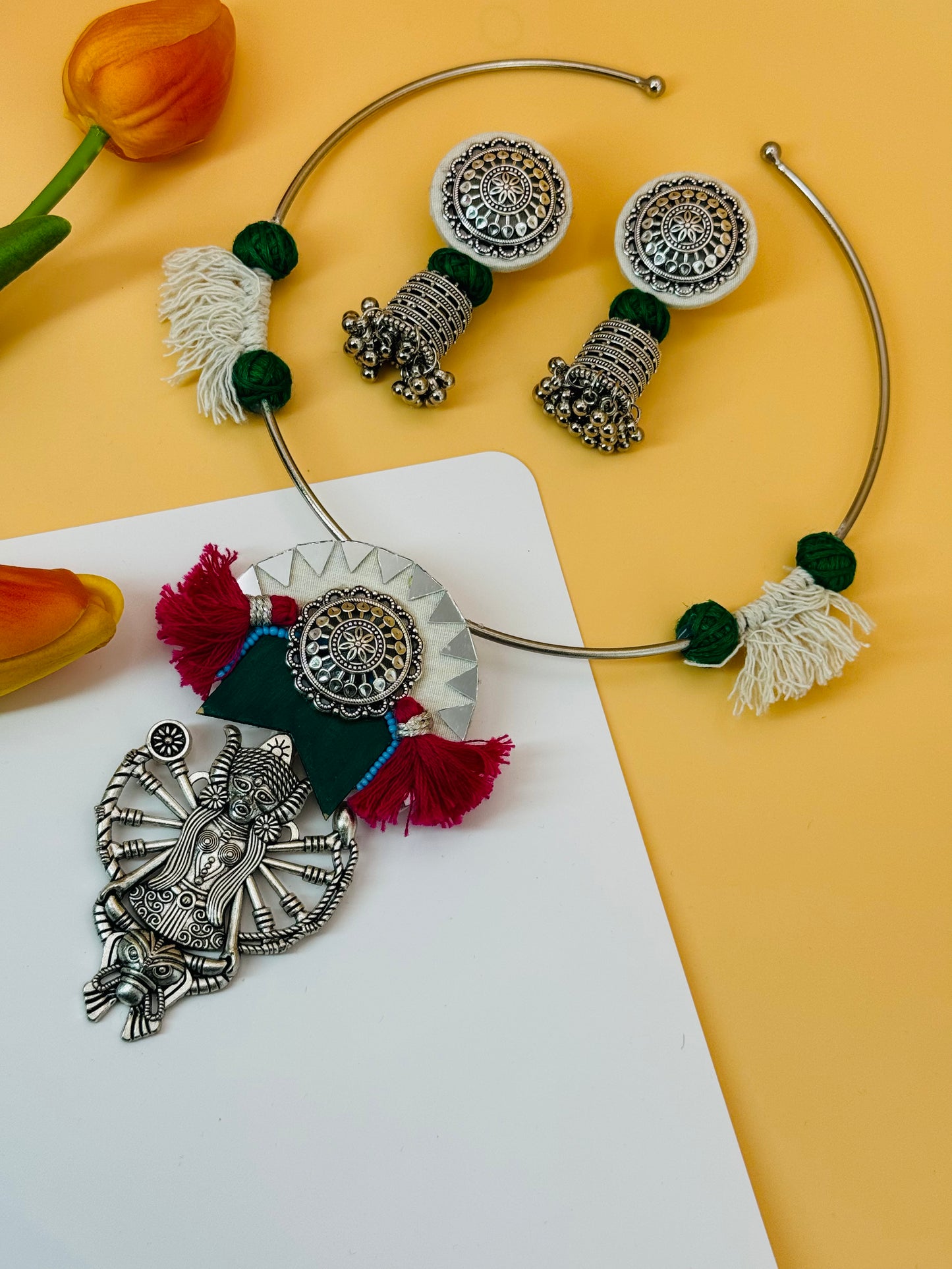 Mahakali Oxidized Pendant Hansli Necklace