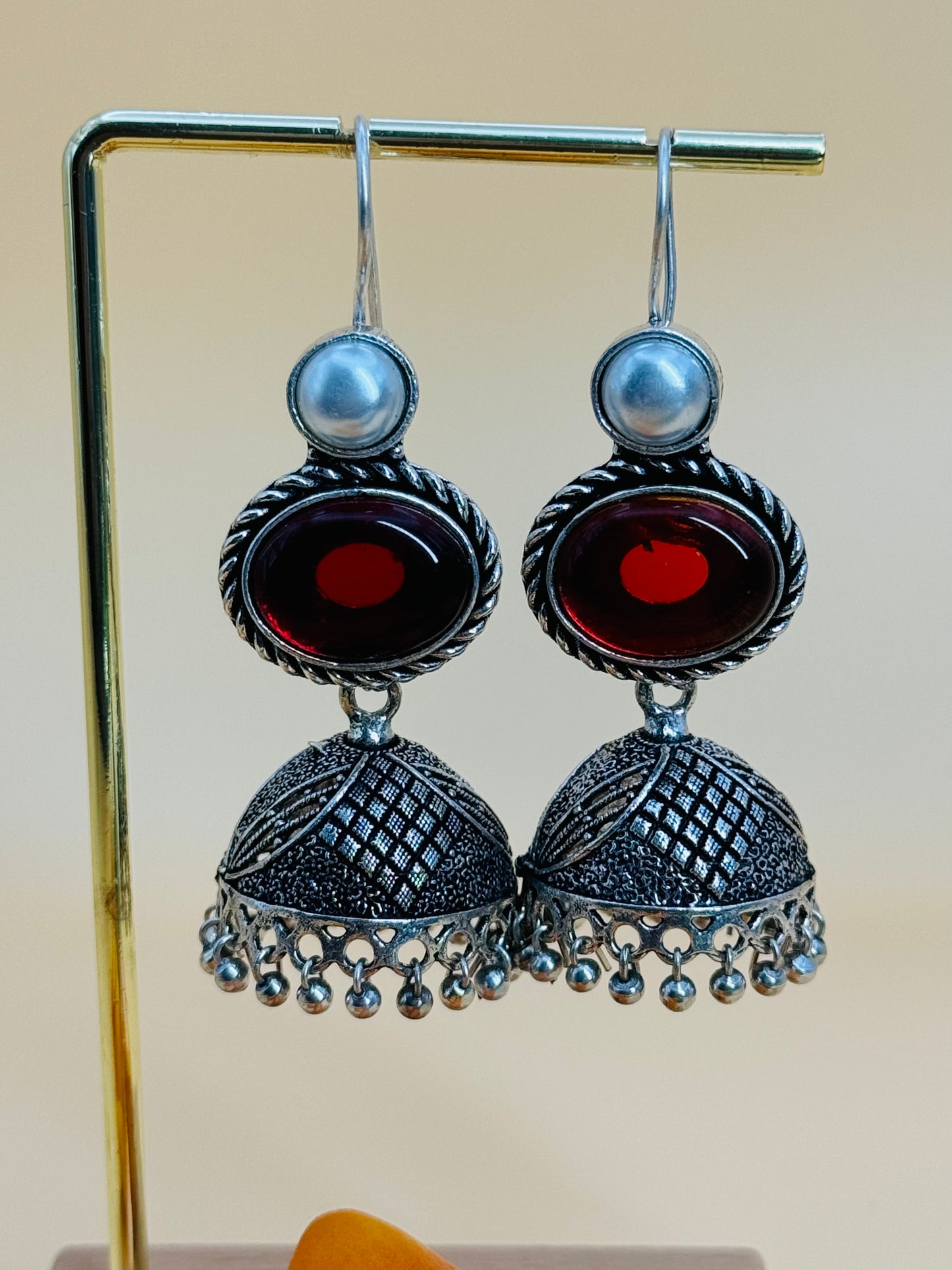 Crimson Elegance Red Stone Jhumka