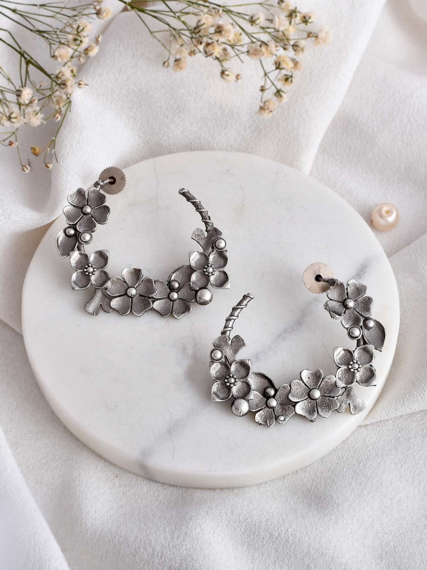 Flower Round Oxidized Earrings