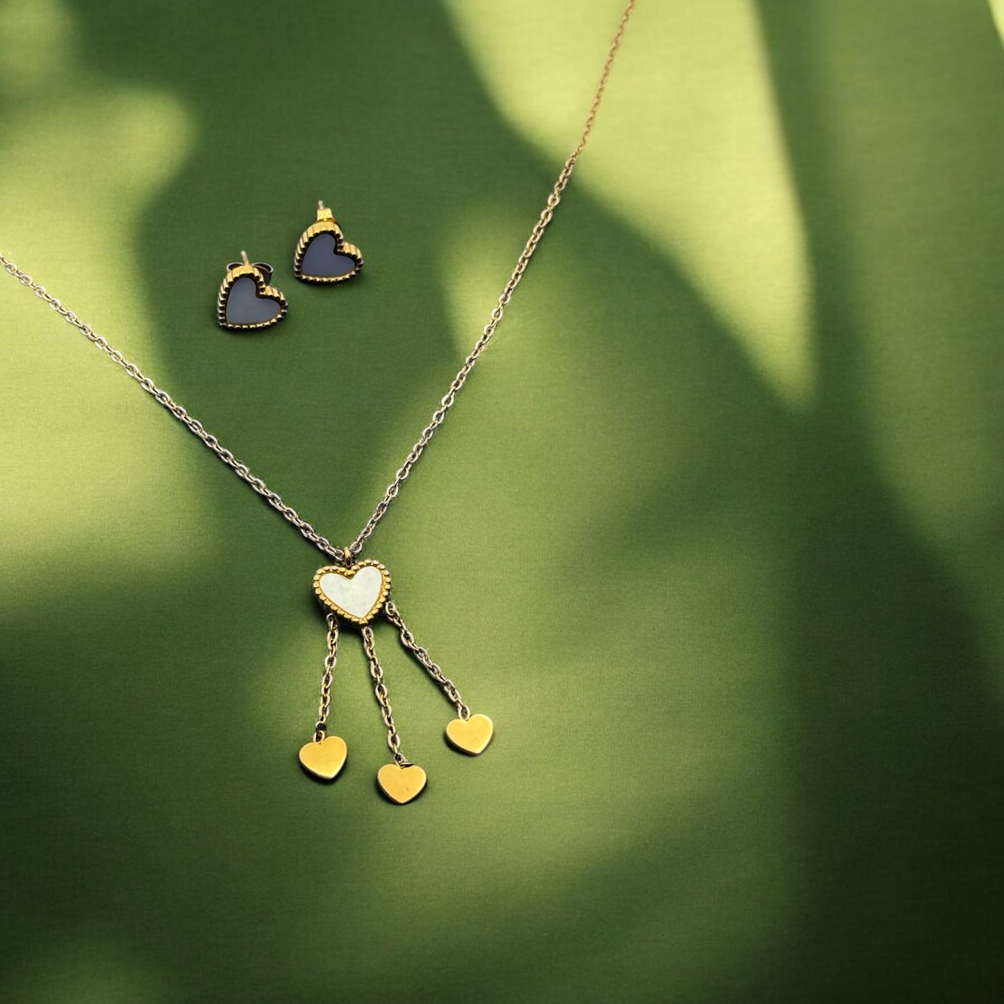 Timeless Love Gold Necklace & Earring Set – Mother of Pearl Heart