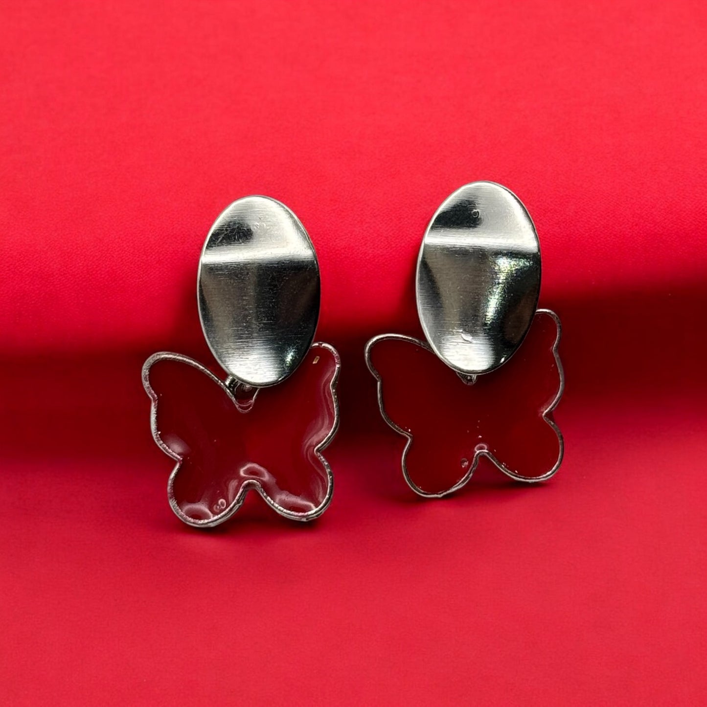 Radiant Red Butterfly Silver Earrings – A Touch of Elegance & Charm