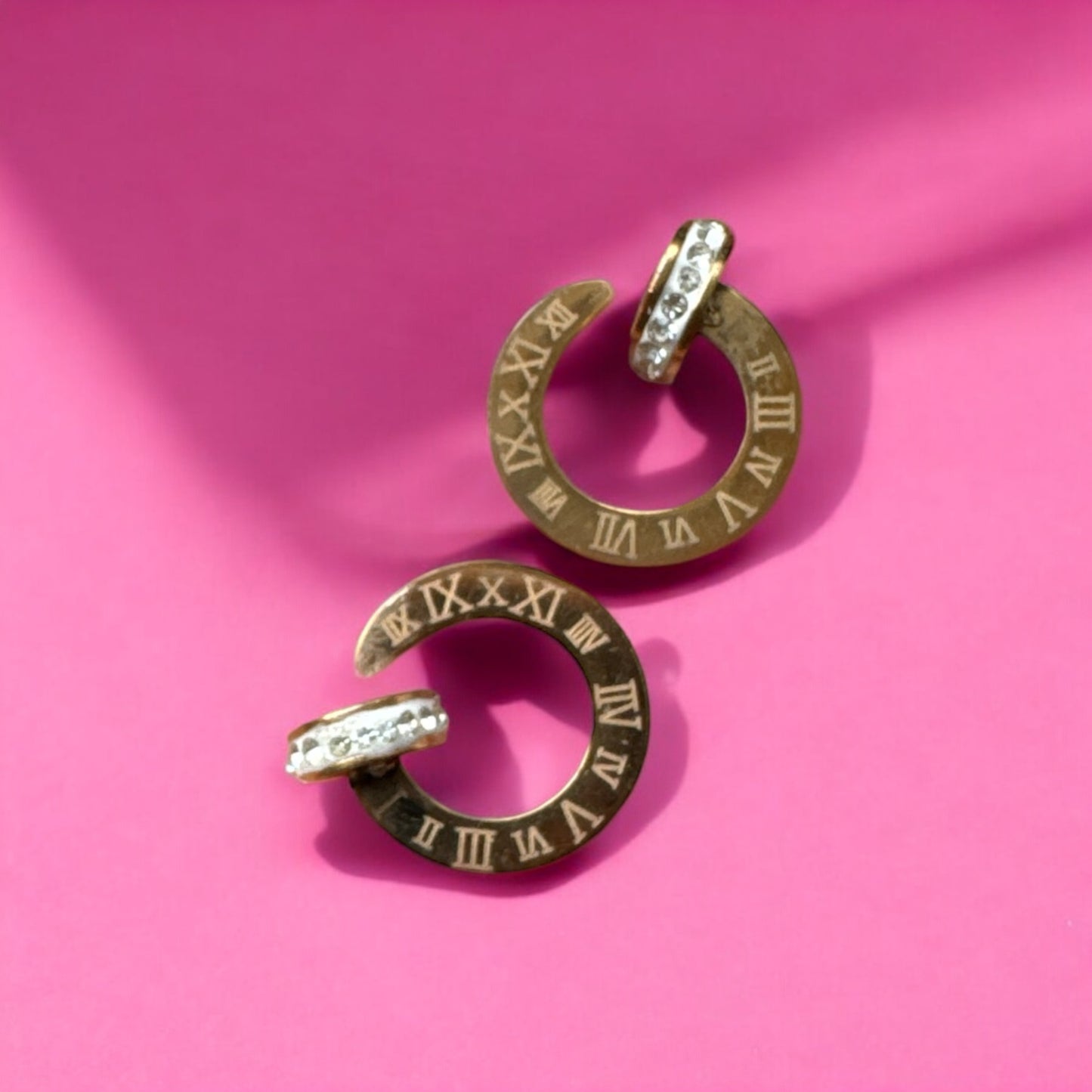 Rose Gold Roman Numeral Earrings with Diamond – Elegant & Timeless