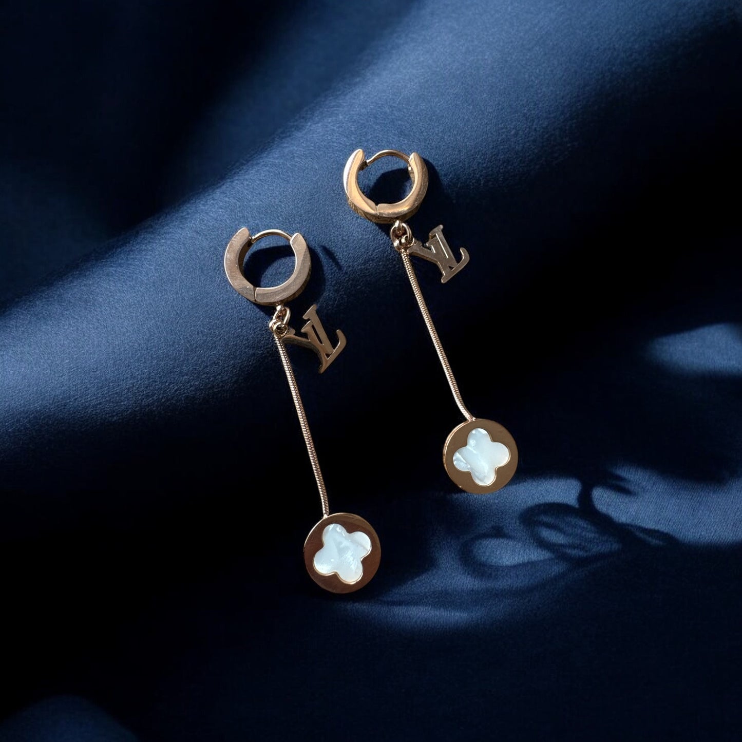 Rose Gold Chic LV-Inspired Dangle Earrings