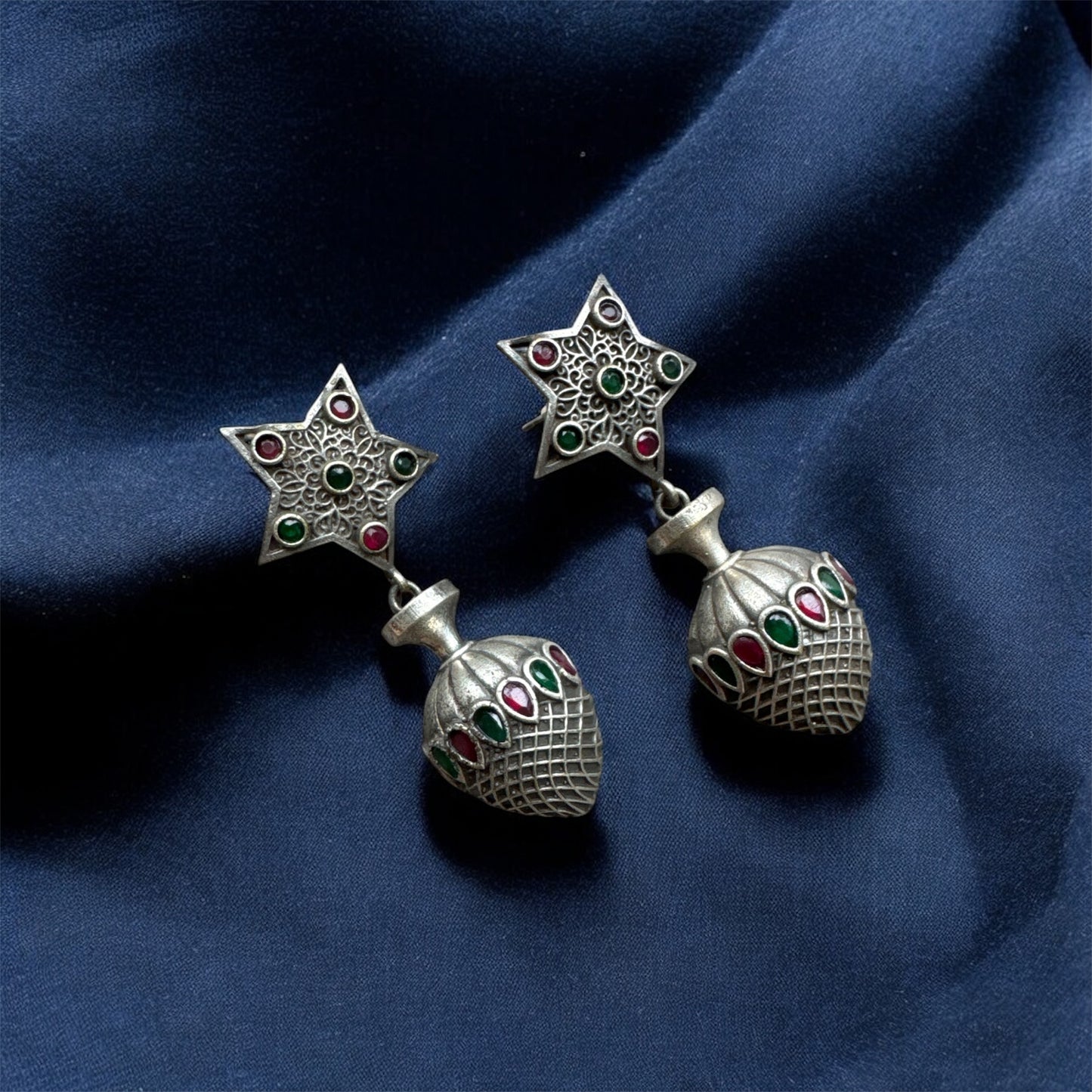 Bohemian Ethnic Oxidised Silver Star Earrings