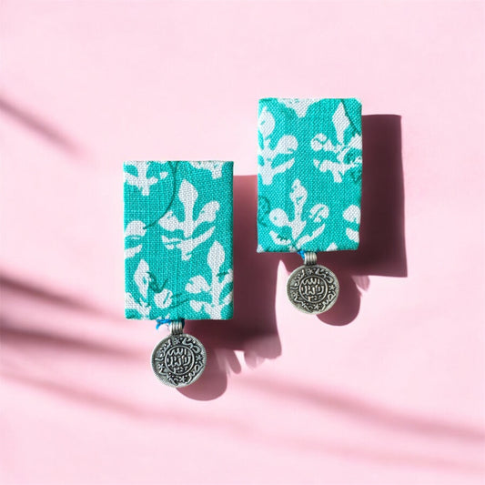 Handmade Ajrakh-Print Coin Dangle Earrings – Ethnic Block-Print Jewelry