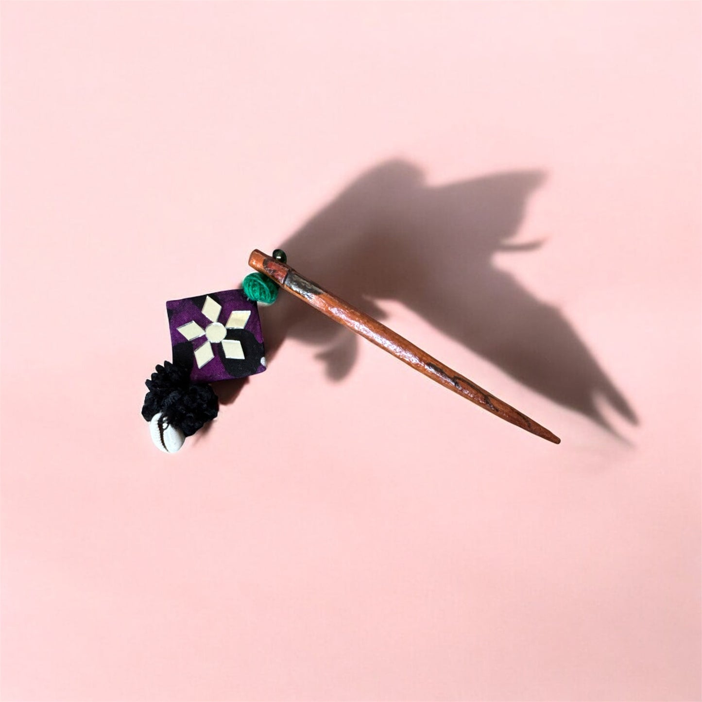 Handmade Ajrakh‑Print Hairpin with Mirror & Pearl Detail
