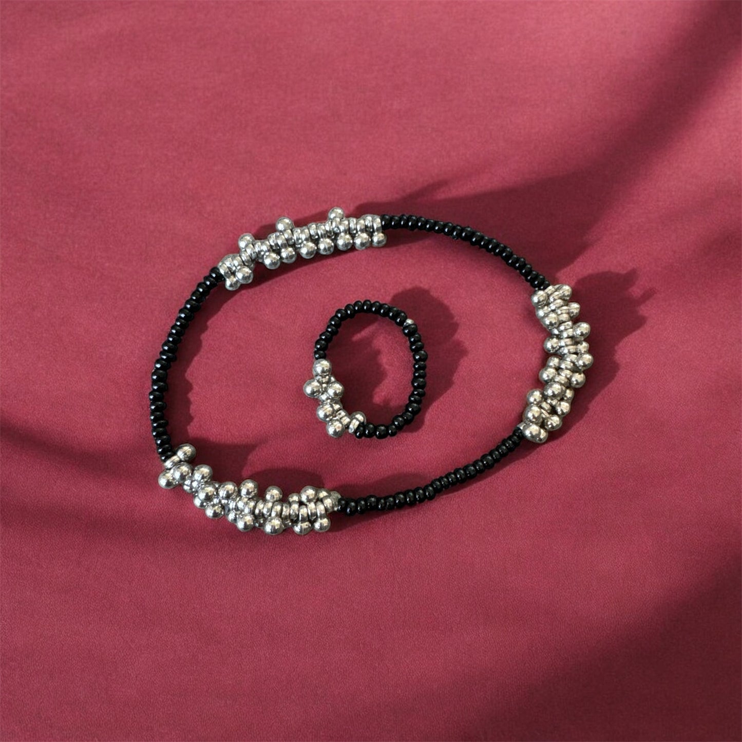 Black Anklet with Oxidised Ghungroo Charms