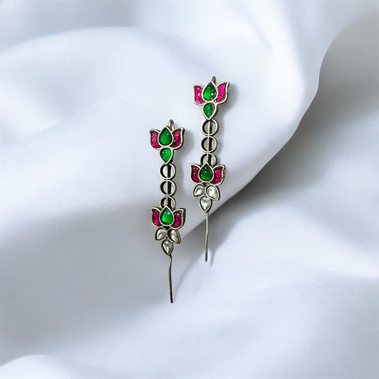 Trending 2025 Oxidized Lotus Stone Ear Cuff – Navratri Special