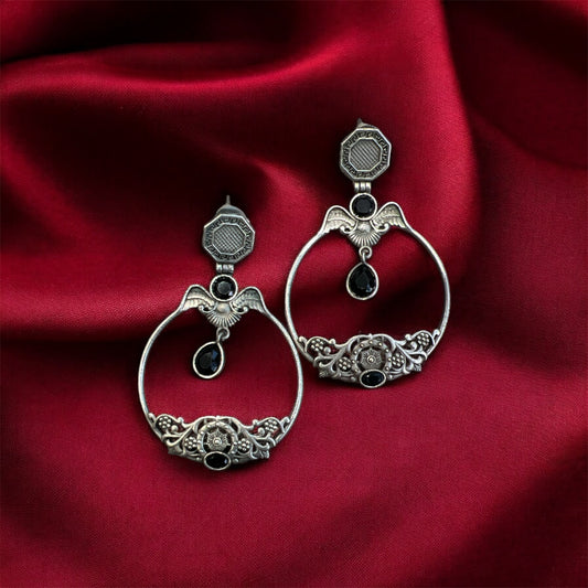 Oxidized Silver Chandbali Earrings with Stone Work - Perfect Navratri Jewelry for Women