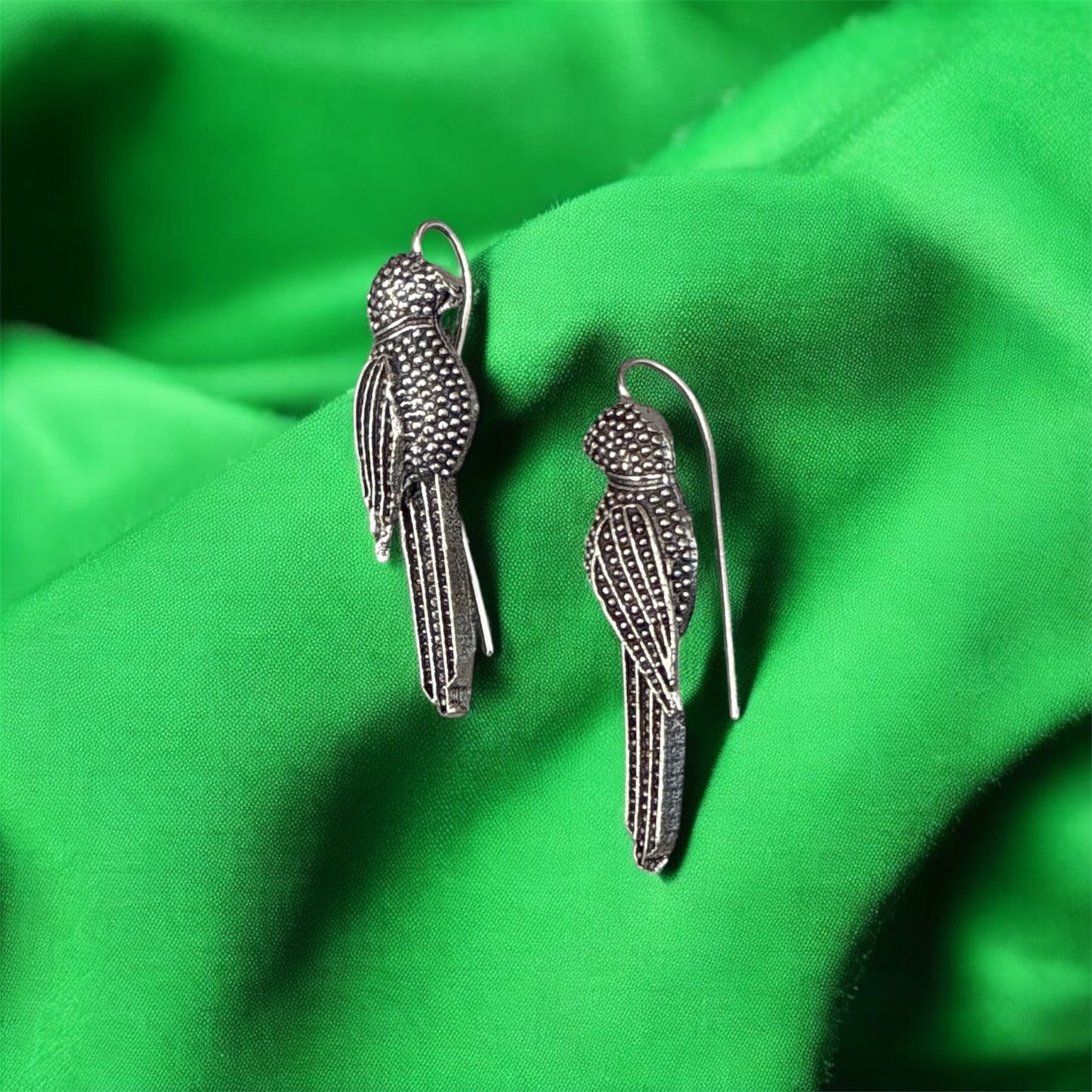 Oxidized Peacock-Shaped Earrings