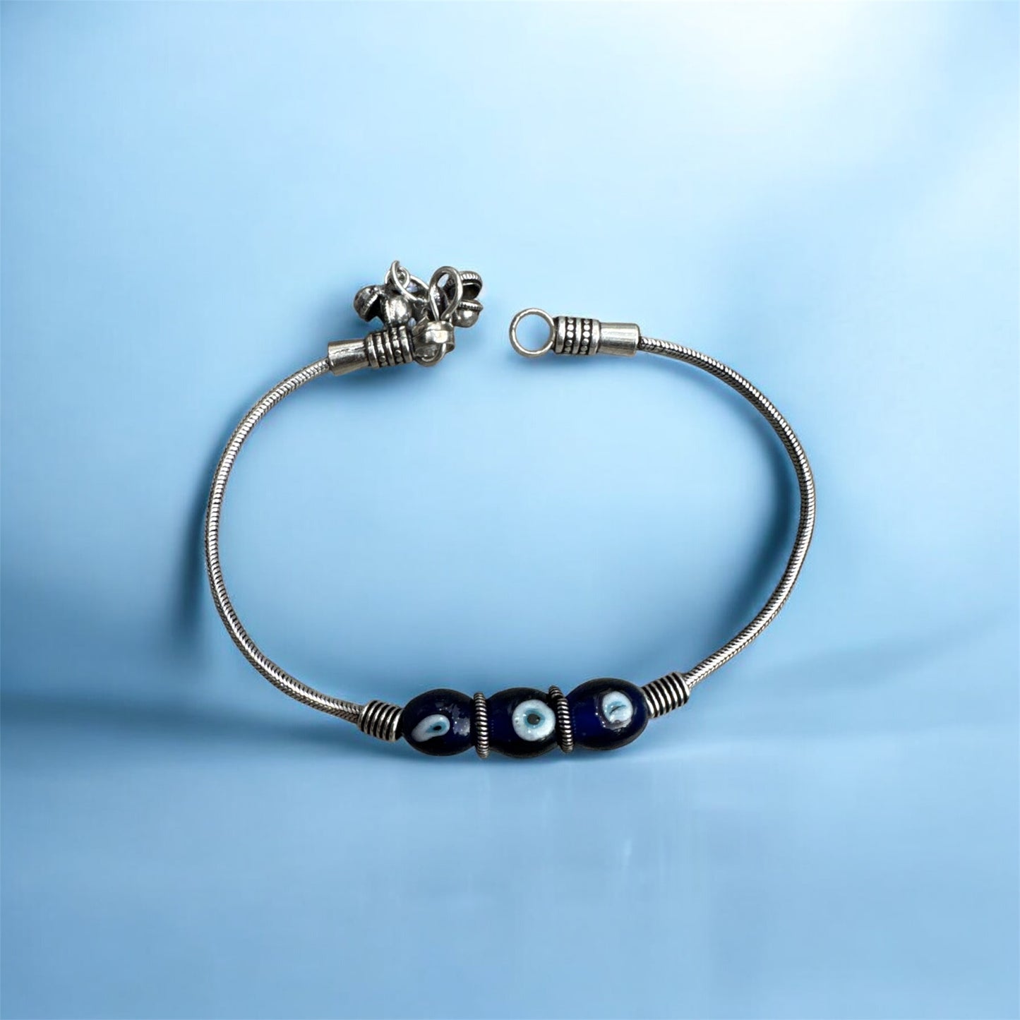 Oxidized Nazar Blue Ball Anklet - Protective Evil Eye Charm