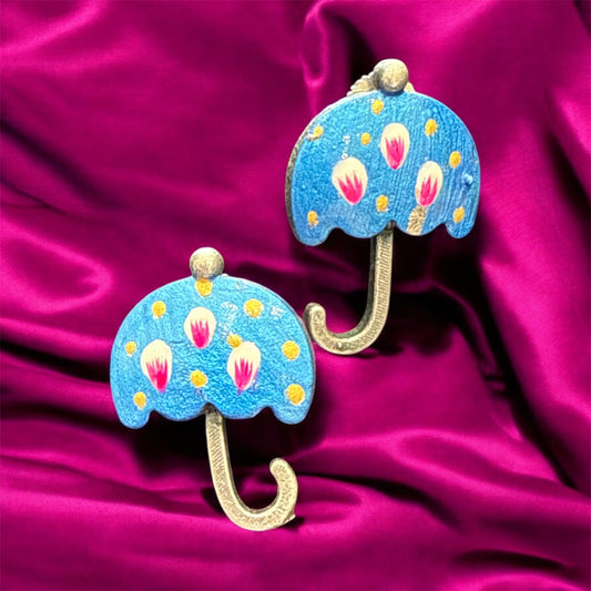 Handpainted Umbrella-Shaped Oxidized Stud Earrings