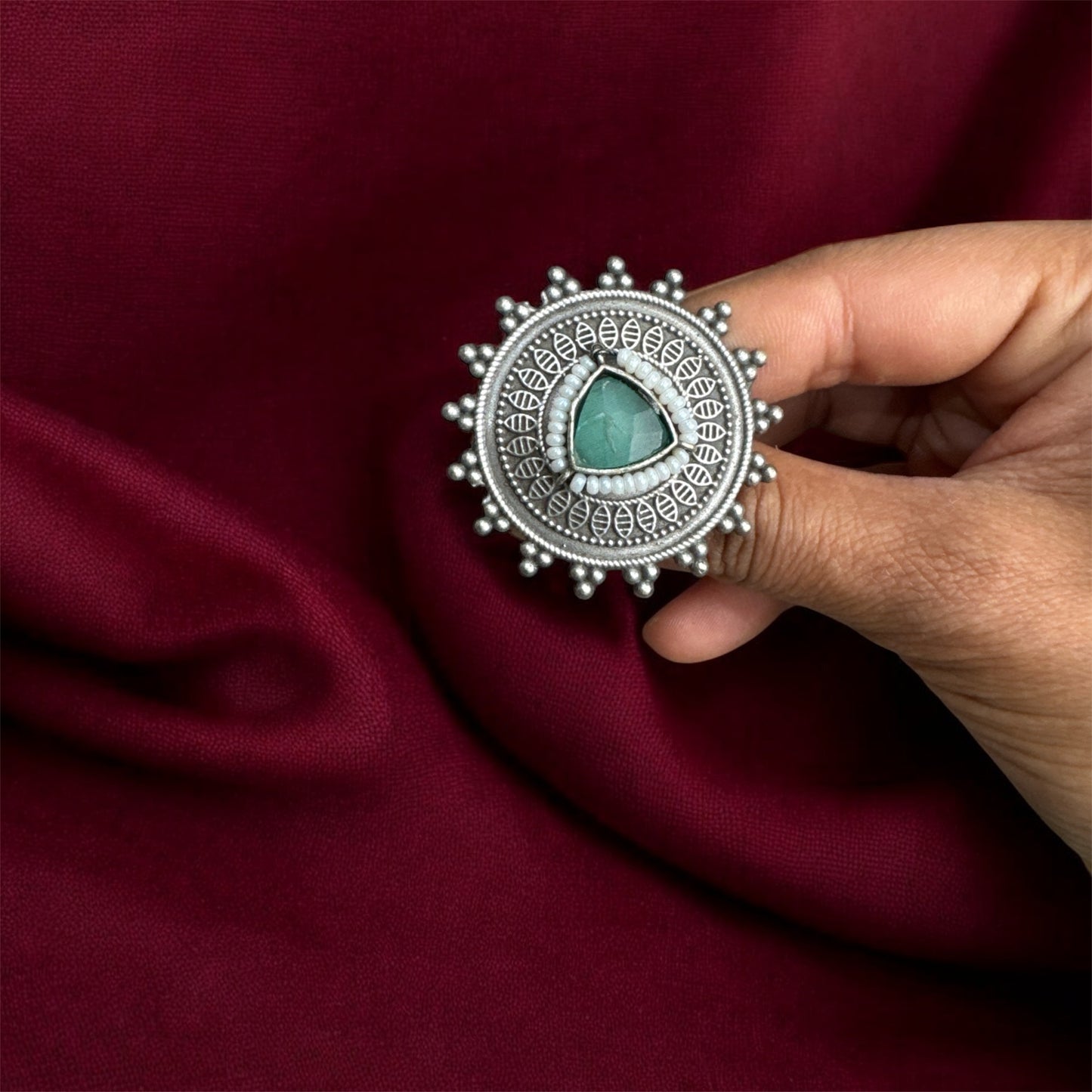 Multicolor Kundan Round Oxidized Ring with Gemstones - Bohemian Elegance