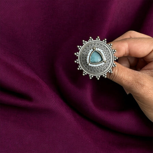 Multicolor Kundan Round Oxidized Ring with Gemstones - Bohemian Elegance