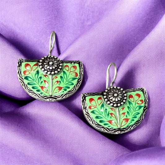 Delicate Pink Flower Dangle Earrings - Unique Half-Round Design