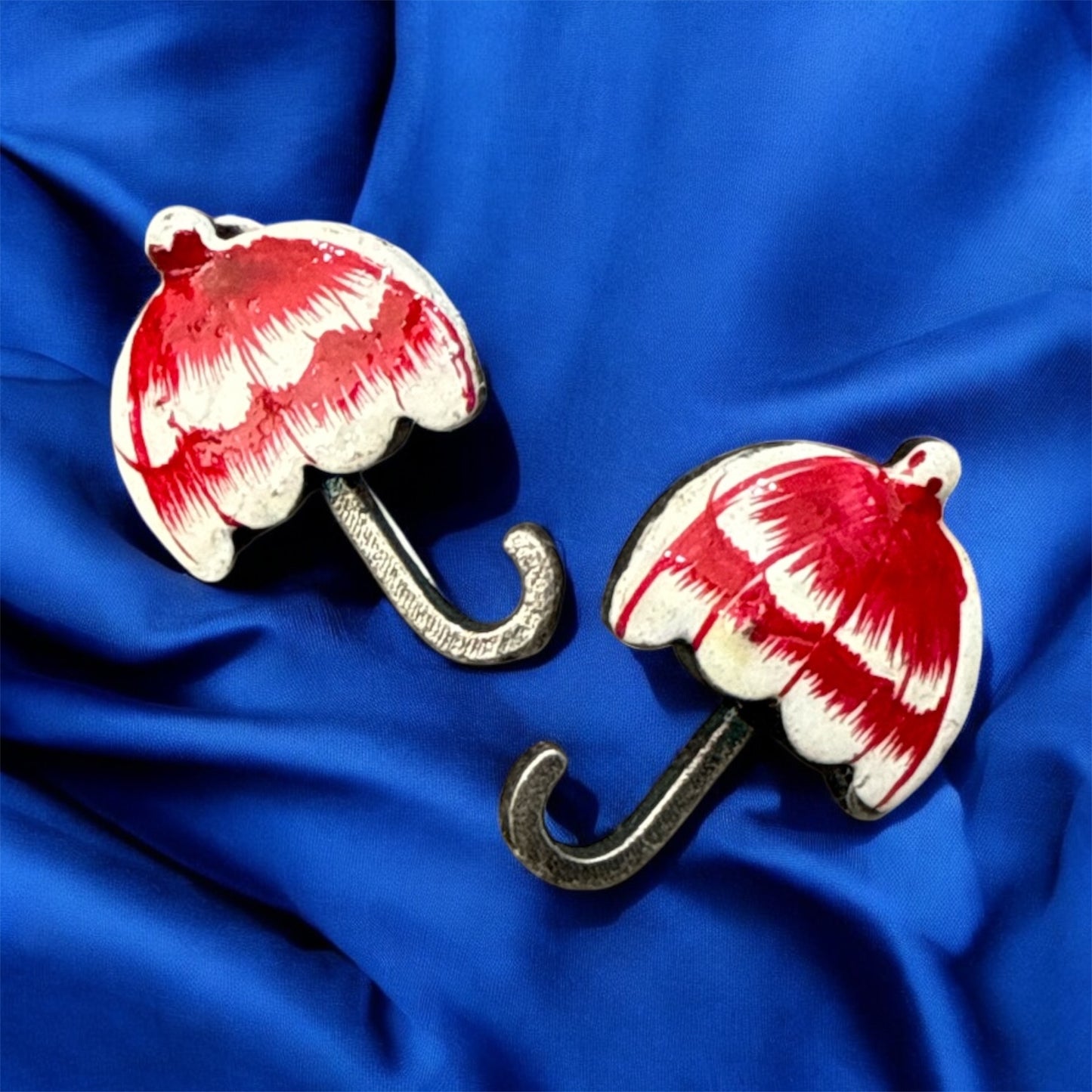 Handpainted Umbrella-Shaped Oxidized Stud Earrings