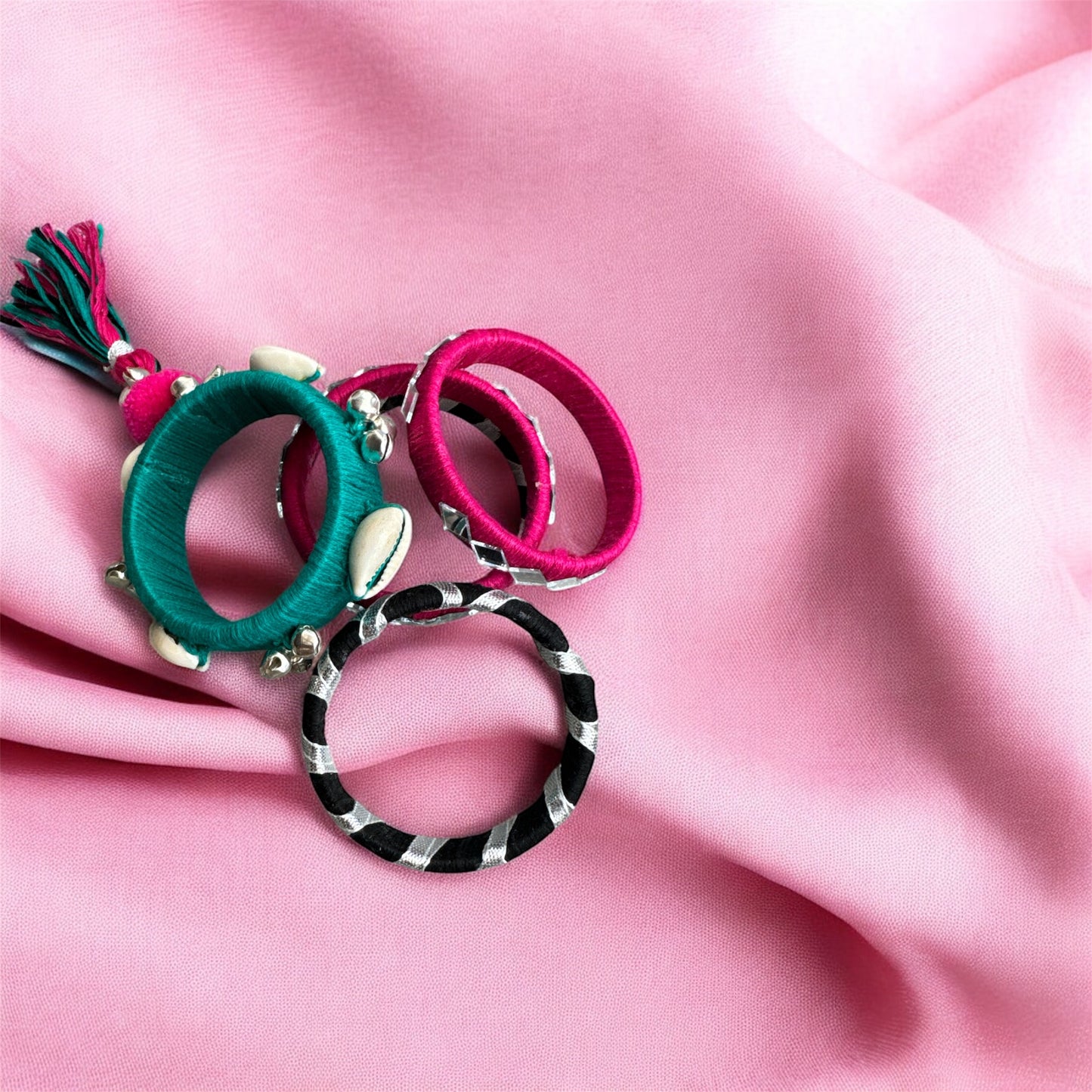 Boho Chic Bangles & Earrings Set – Handmade with Shell & Pompom Details