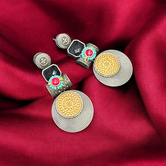 Dual-Tone Kundan Coin Earrings – Navratri Special Silver & Gold Jewelry