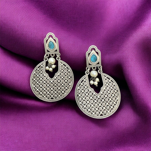 Oxidized Round Flower Jhumka Earrings with Center Stone – Navratri Special Ethnic Jewelry