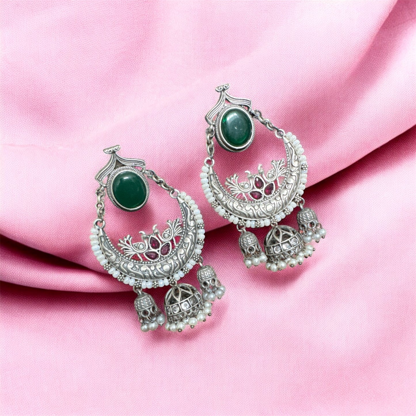 Trending 2025 Oxidised Chandbali Earrings with Gemstones & Pearl Finish – Navratri Special Statement Jewelry