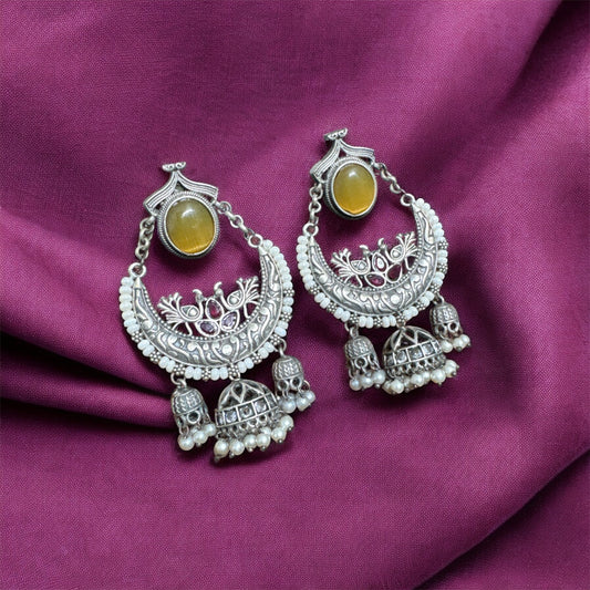 Trending 2025 Oxidised Chandbali Earrings with Gemstones & Pearl Finish – Navratri Special Statement Jewelry
