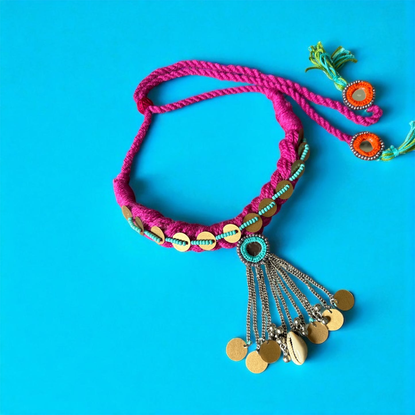 Boho Fusion Choker Raani Chain Necklace - Handmade Pearl, Stone & Shell Necklace