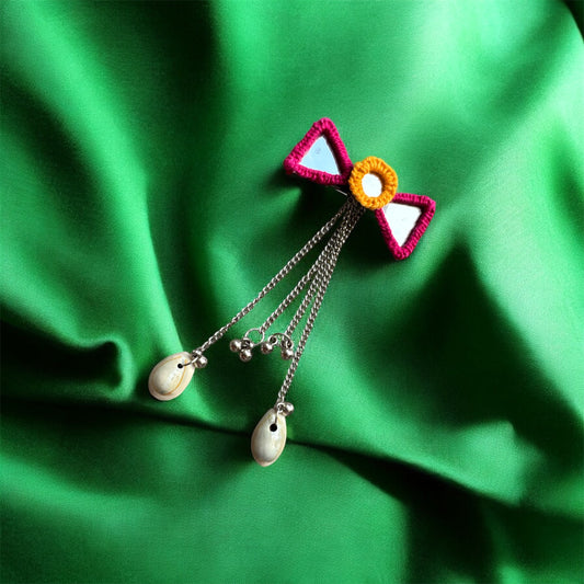 Handmade Boho Chain & Shell Mirror Hair Pin – Traditional & Trending Navratri Hair Accessory