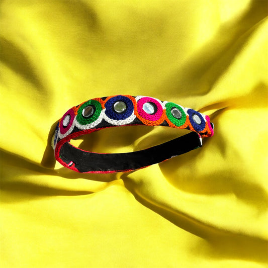 Handmade Traditional Headband – Boho Embroidered & Mirror Work