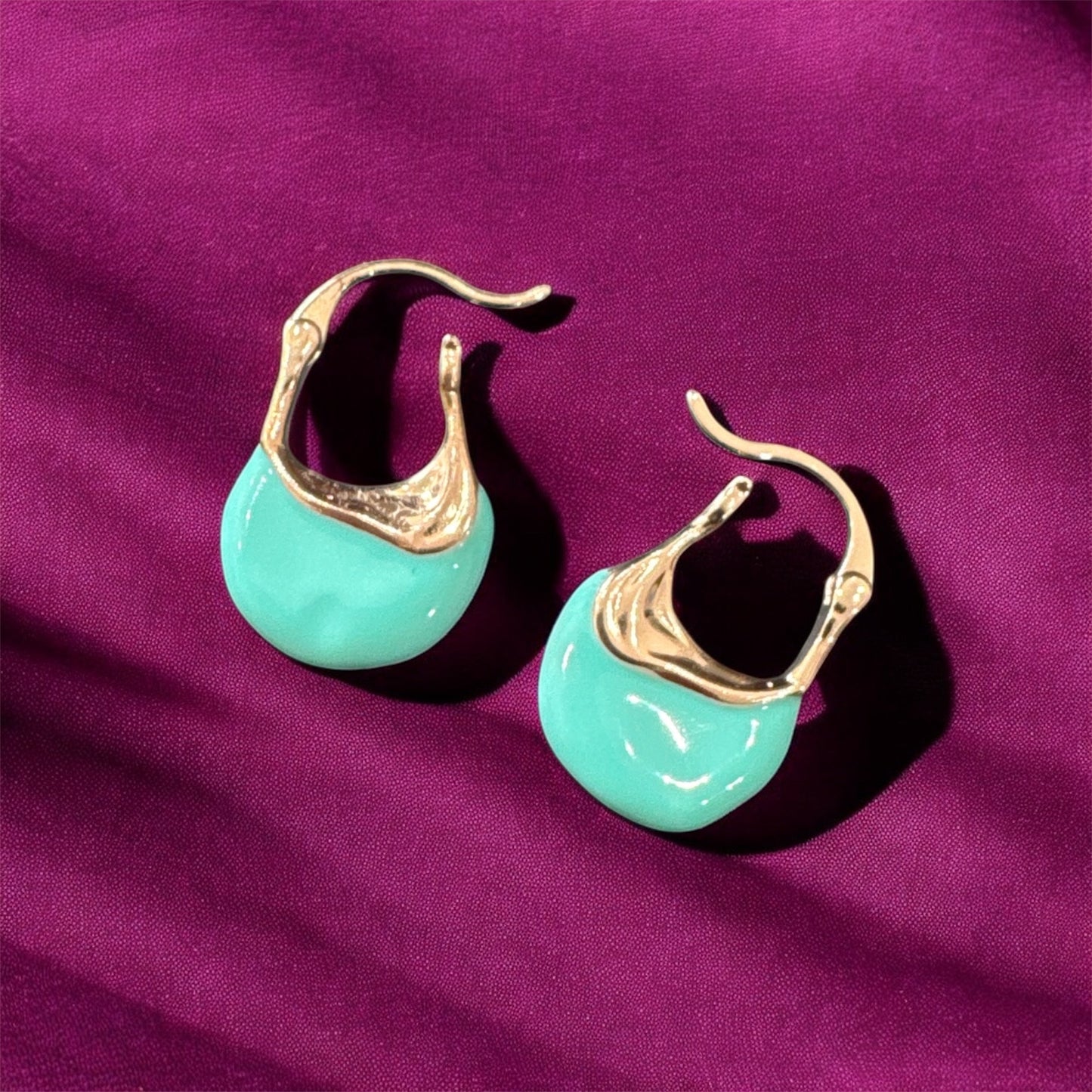Trendy Golden Finish Pastel Sky Blue Hoop Earrings