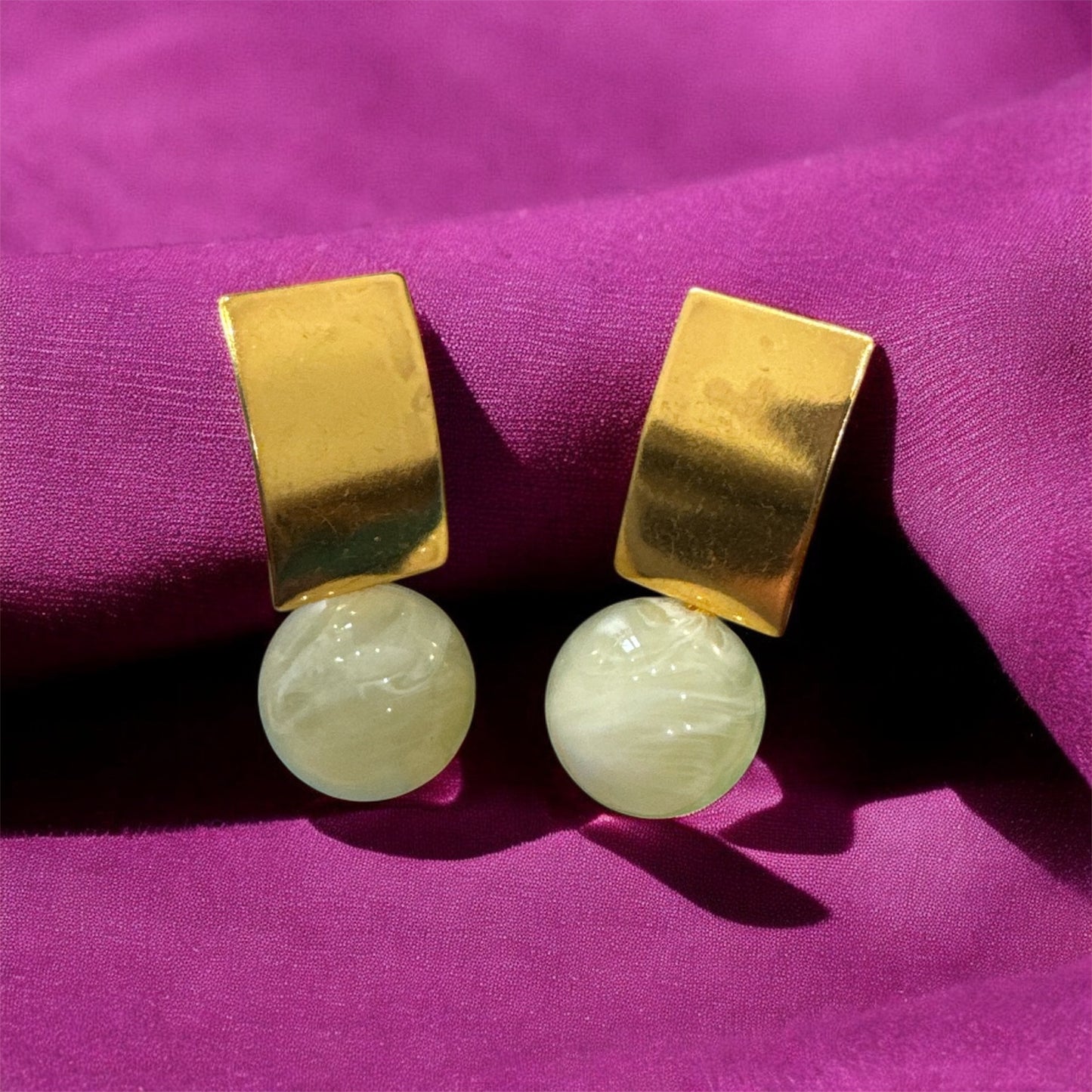 Golden Stud Earrings with Playful Yellow Ball Dangles