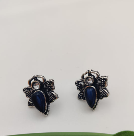 Butterfly Shaped Oxidised Earrings with Coloured Stones