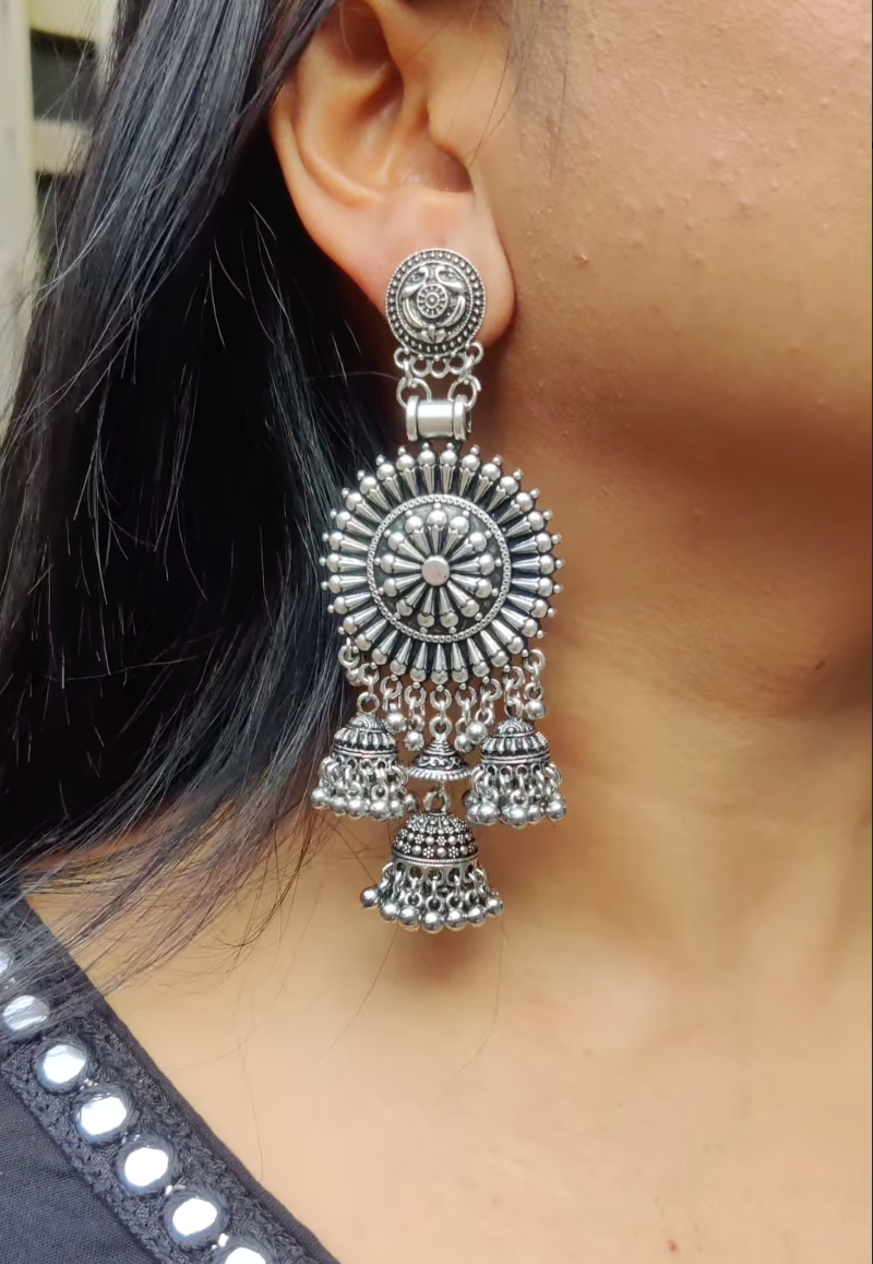 Oxidized Lightweight Long Round Jhumkas