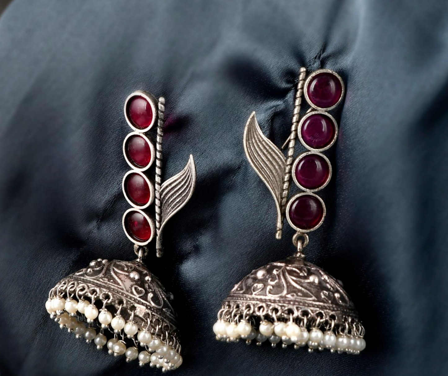 Pink Liner Stone and Leaf Oxidised Earrings – Nature’s Charm