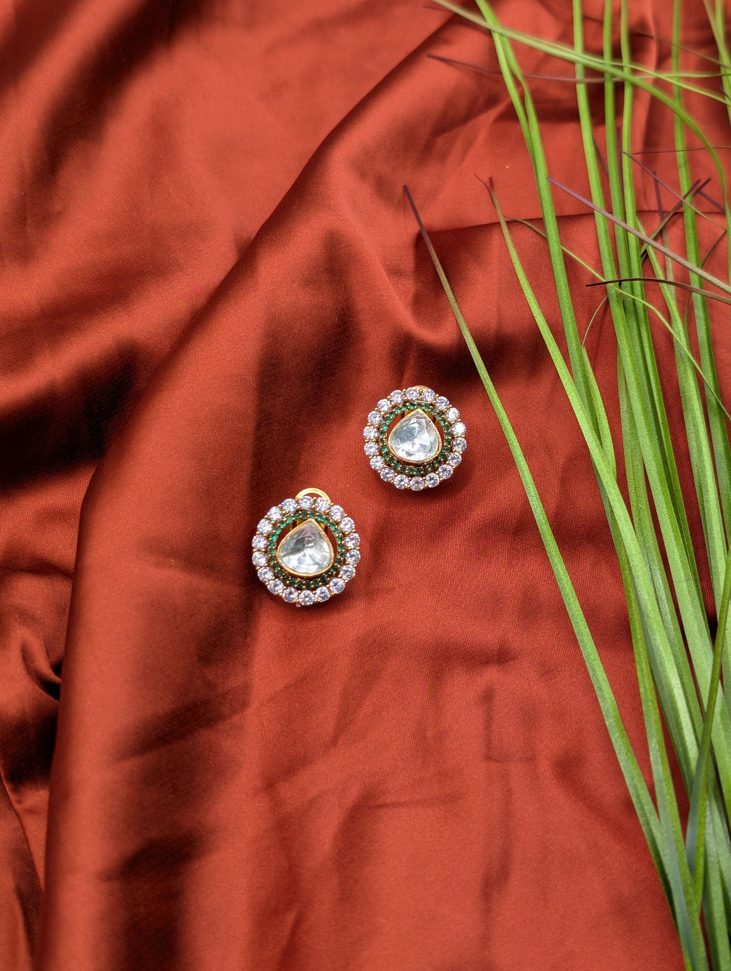 Green and White Diamond Studs
